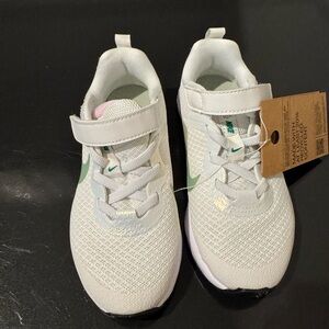 Nike Kids White Sneakers with Green Swoosh